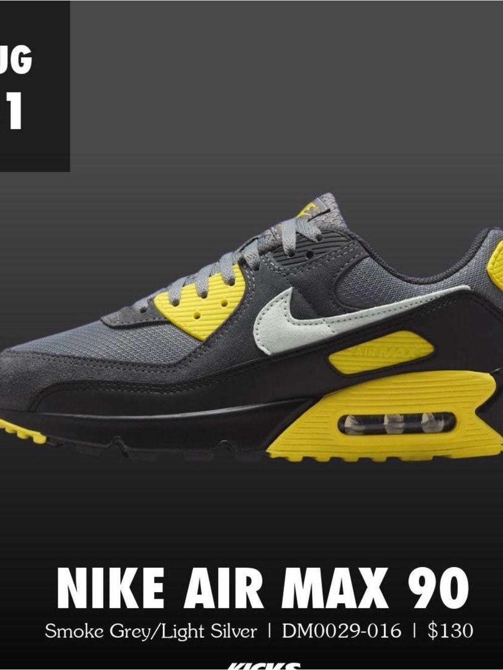 Nike Air Max 90 kids Smoke Grey/Yellow Athletic Sneakers NWOT 11.5